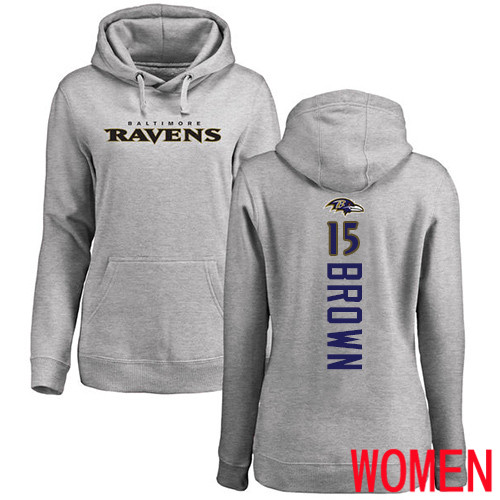 Baltimore Ravens Ash Women Marquise Brown Backer NFL Football #15 Pullover Hoodie Sweatshirt